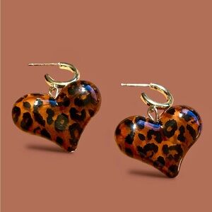 Leopard Heart Hoop Earrings